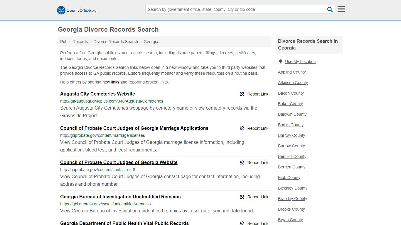 Georgia Divorce Records Search - County Office